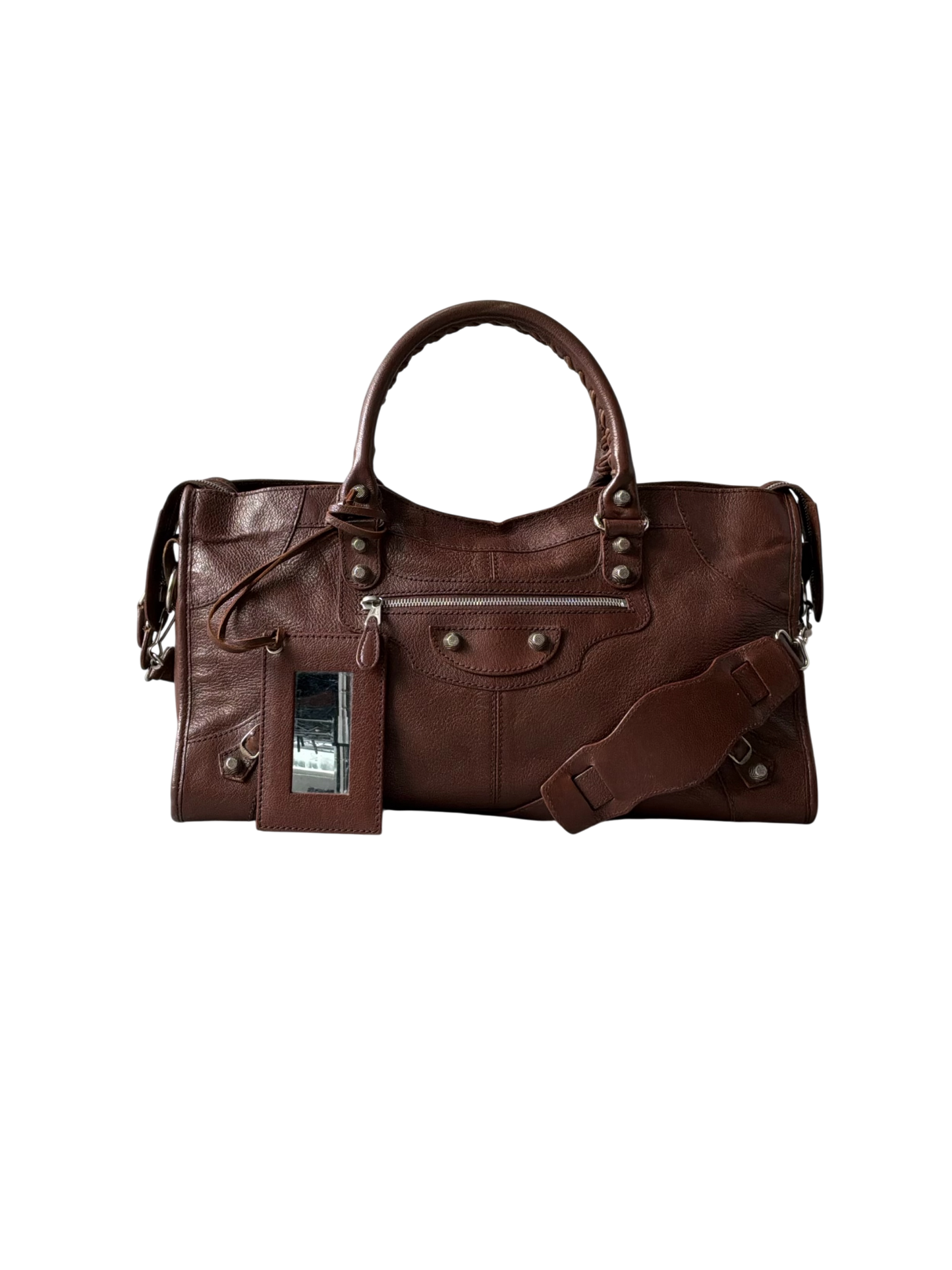 Balenciaga Part Time Chocolate Brown on Silver Lambskin Bag