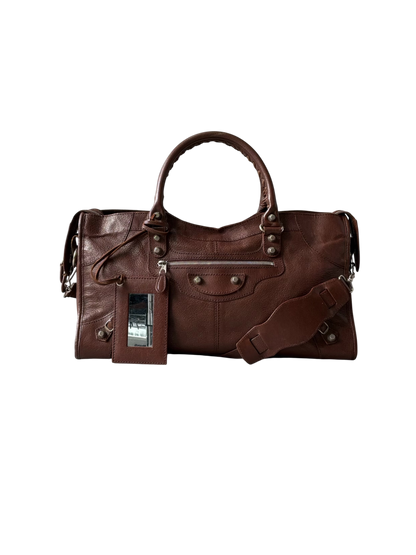 Balenciaga Part Time Chocolate Brown on Silver Lambskin Bag