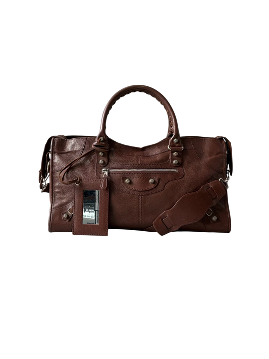 Balenciaga Part Time Chocolate Brown on Silver Lambskin Bag