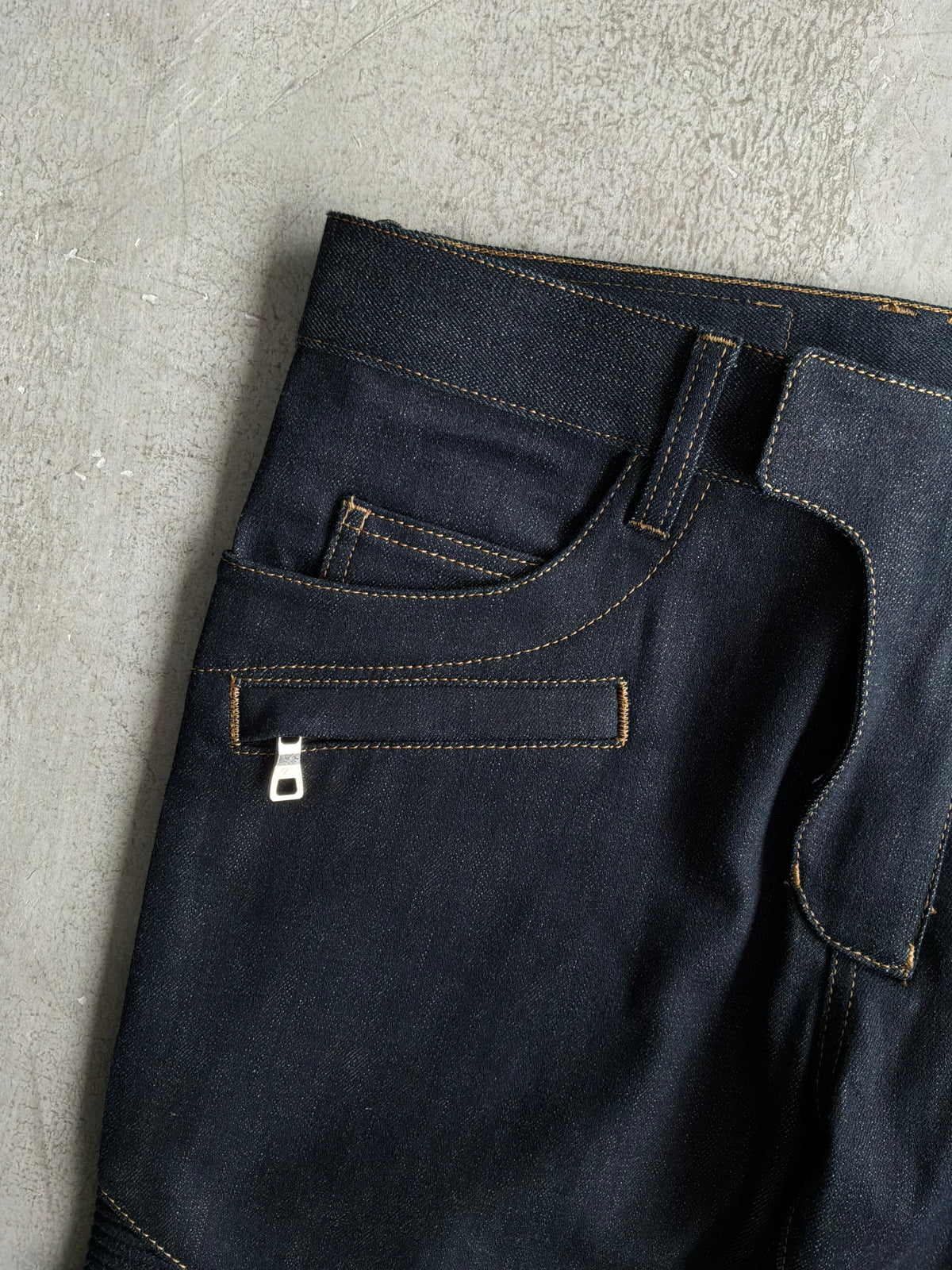 Balmain Homme Curved Cut Blue Denim Biker Jeans
