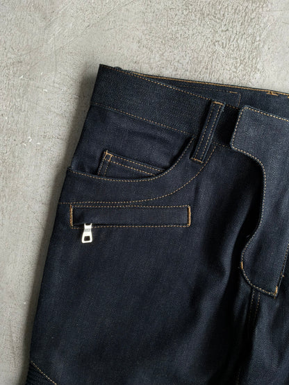 Balmain Homme Curved Cut Blue Denim Biker Jeans