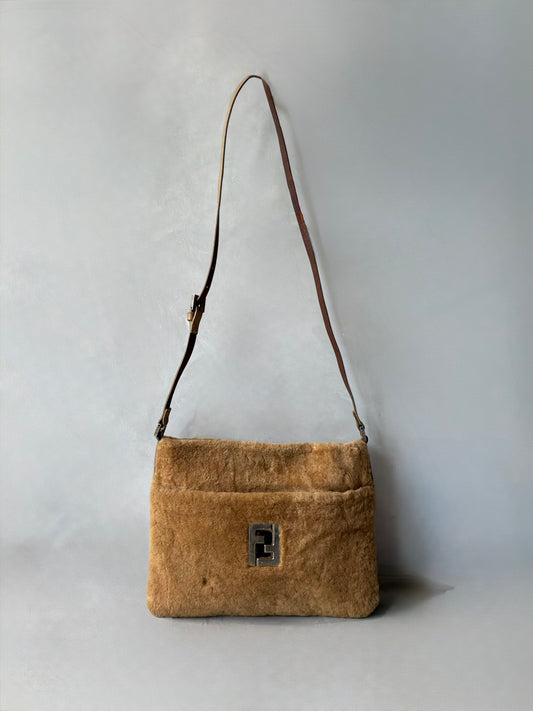 Fendi Beige Faux Fur Crossbody Bag