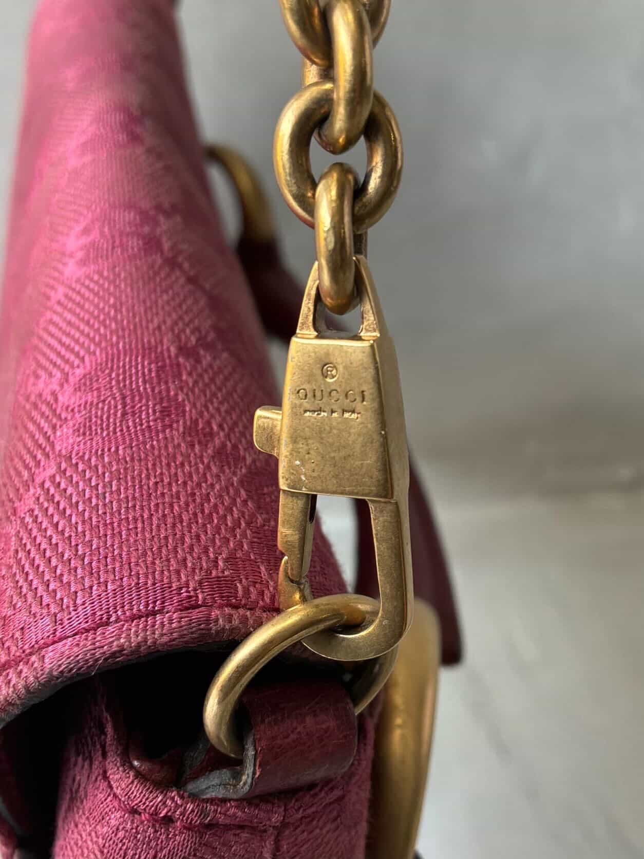 Gucci Pink Monogram Horsebit Chain Clutch/Shoulder Bag