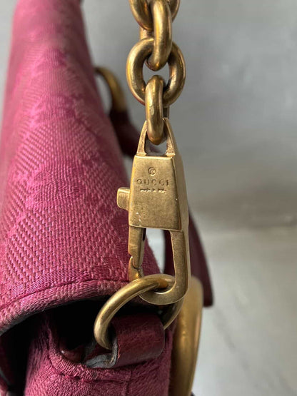 Gucci Pink Monogram Horsebit Chain Clutch/Shoulder Bag