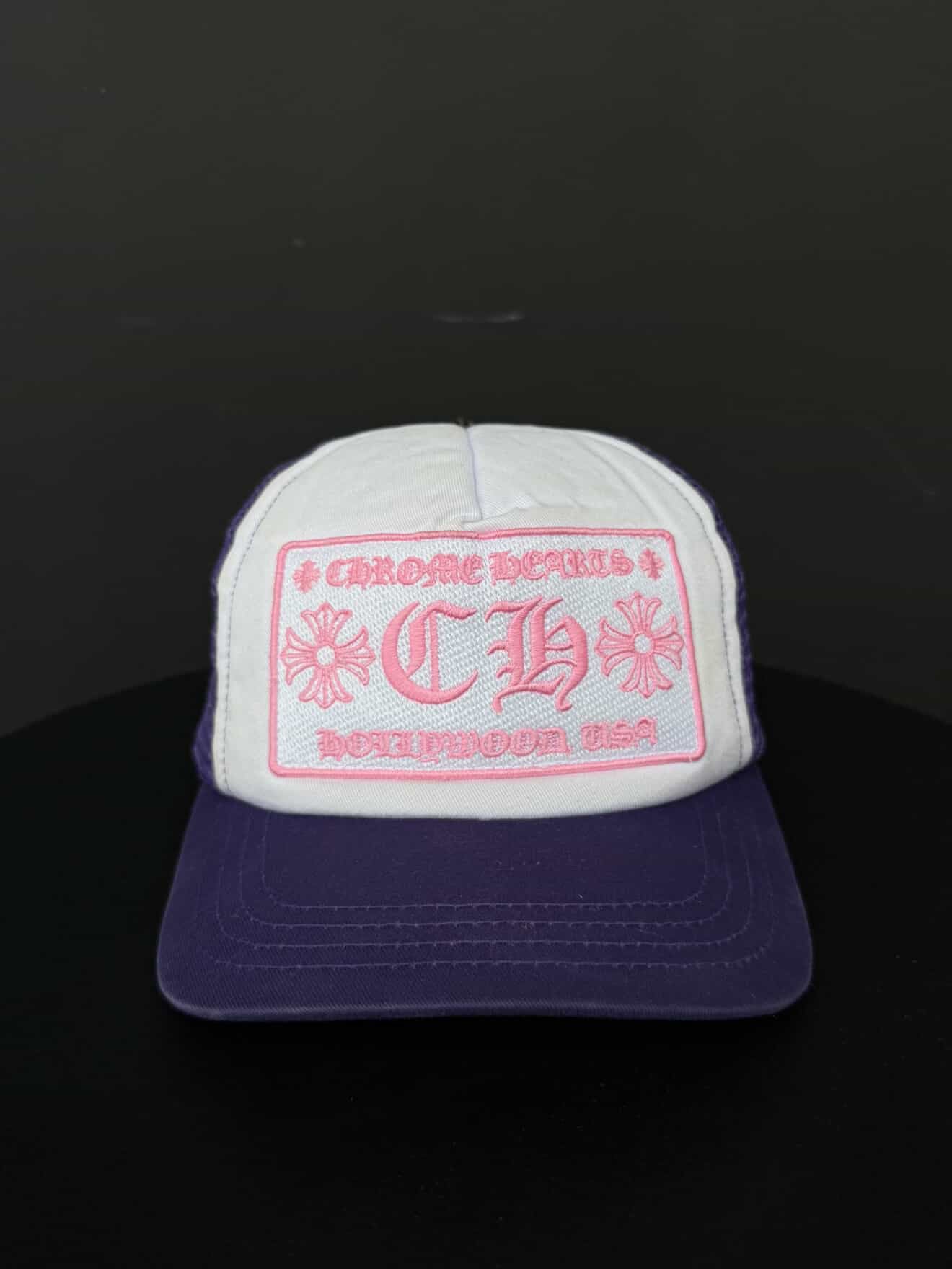 Chrome Hearts Hollywood Pink on Purple Trucker Hat