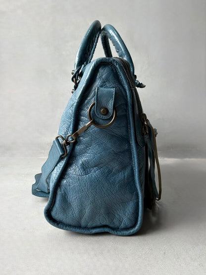 Balenciaga City Blue Lambskin Bag
