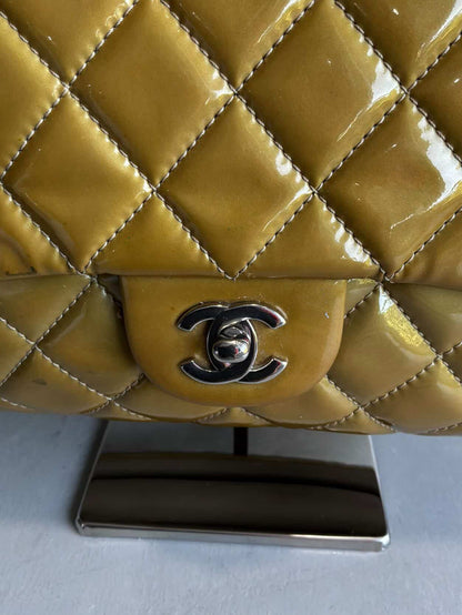 Chanel Classic Jumbo Single Flap Yellow Patent Handbag