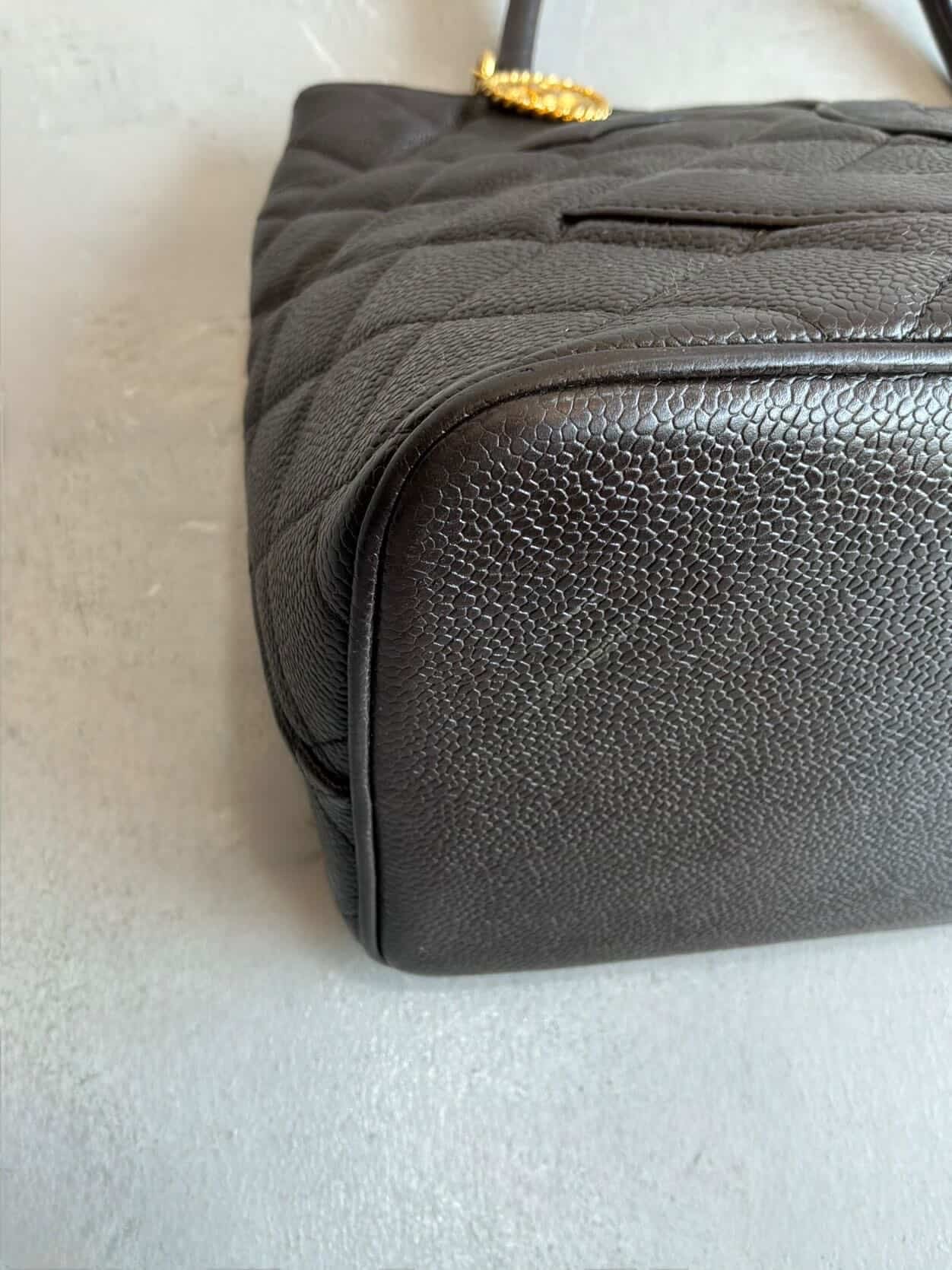 2002 Chanel Chocolate Brown Caviar Medallion Bag