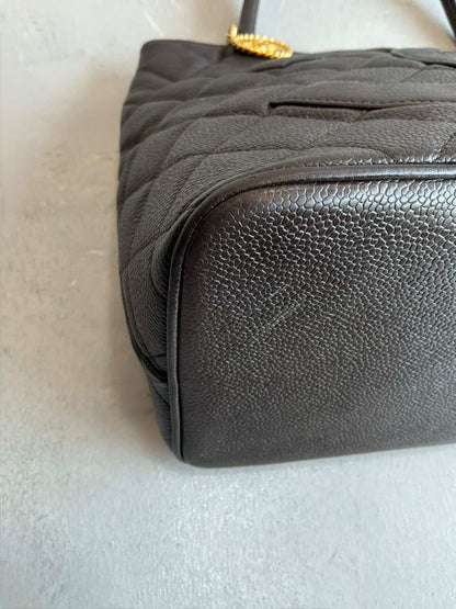 2002 Chanel Chocolate Brown Caviar Medallion Bag