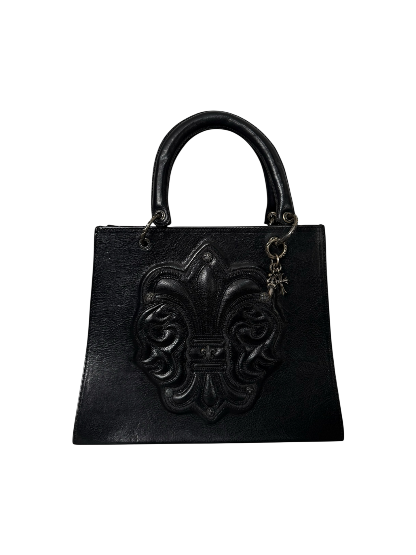Chrome Hearts 90s Grained Calfskin Fleur De Lis Leather Handbag