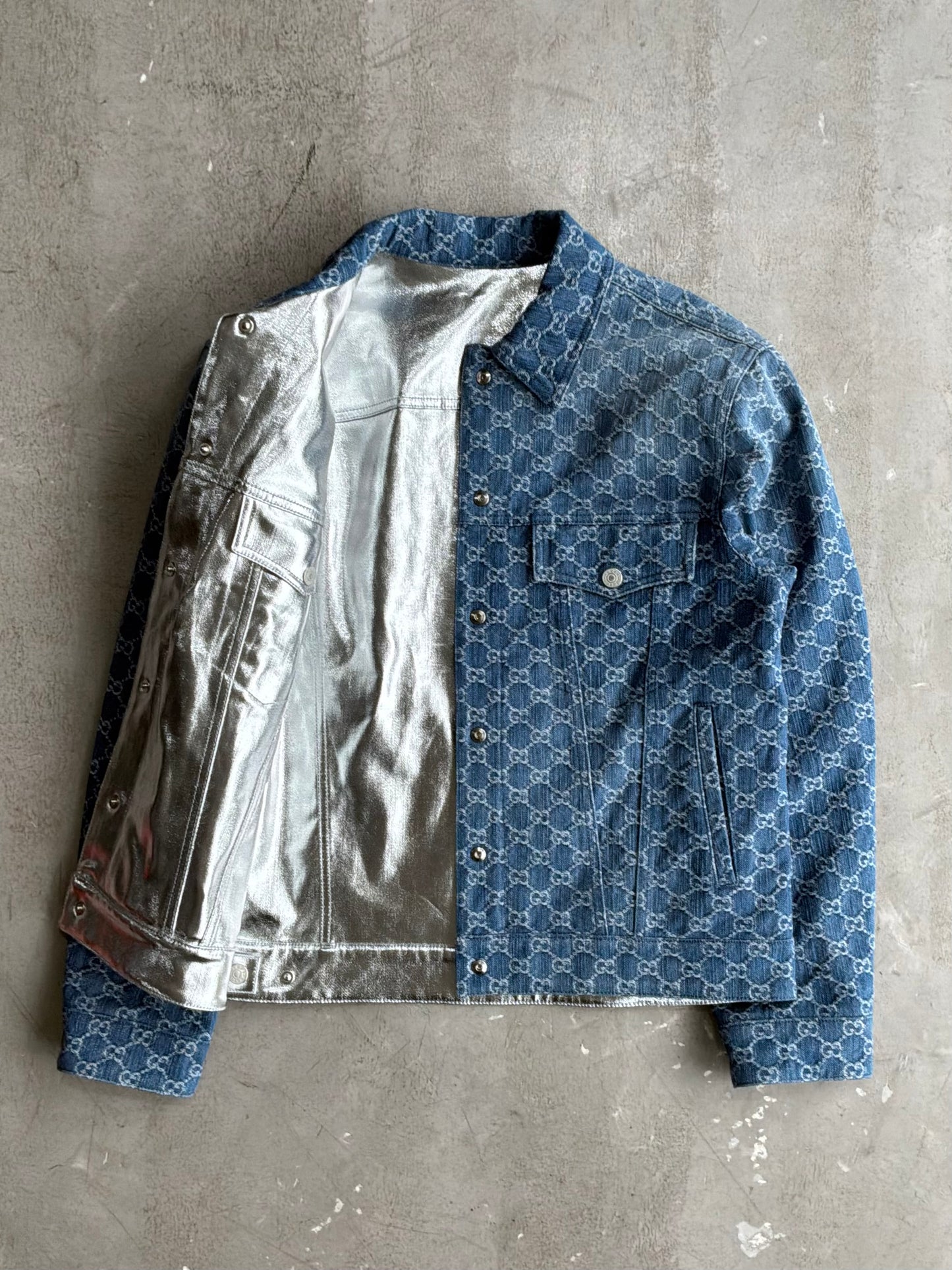 Gucci Monogram Metallic Reversible Denim Jacket