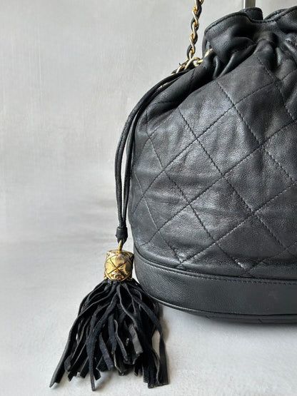Chanel Quilted Drawstring Mini Bucket Bag