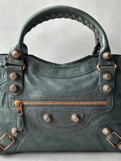 Balenciaga City Giant 21 Dark Green Lamb Skin Bag