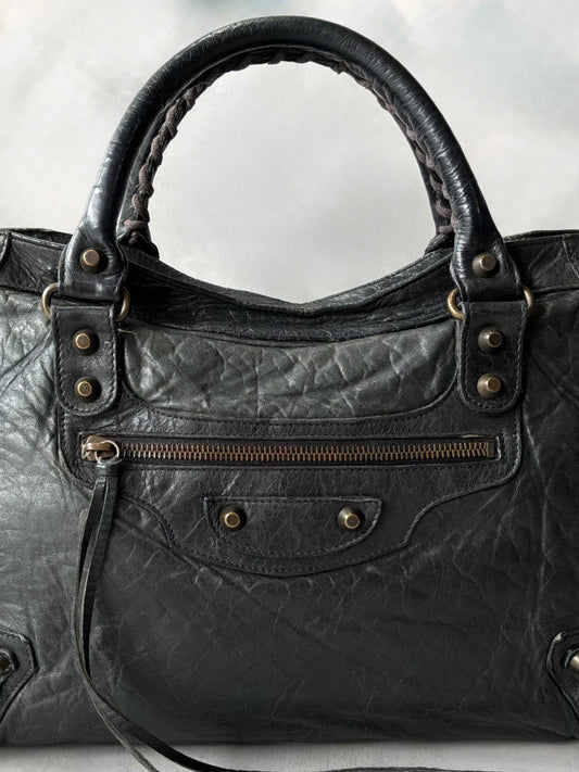 Balenciaga Classic City Black on Brass Lambskin Bag
