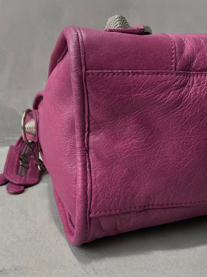 Balenciaga Classic City  Pink on Silver Giant 21 Lambskin Bag