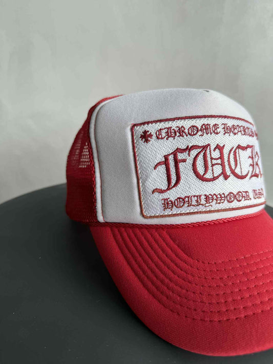 Vintage Chrome Hearts FUCK Red Trucker Cap