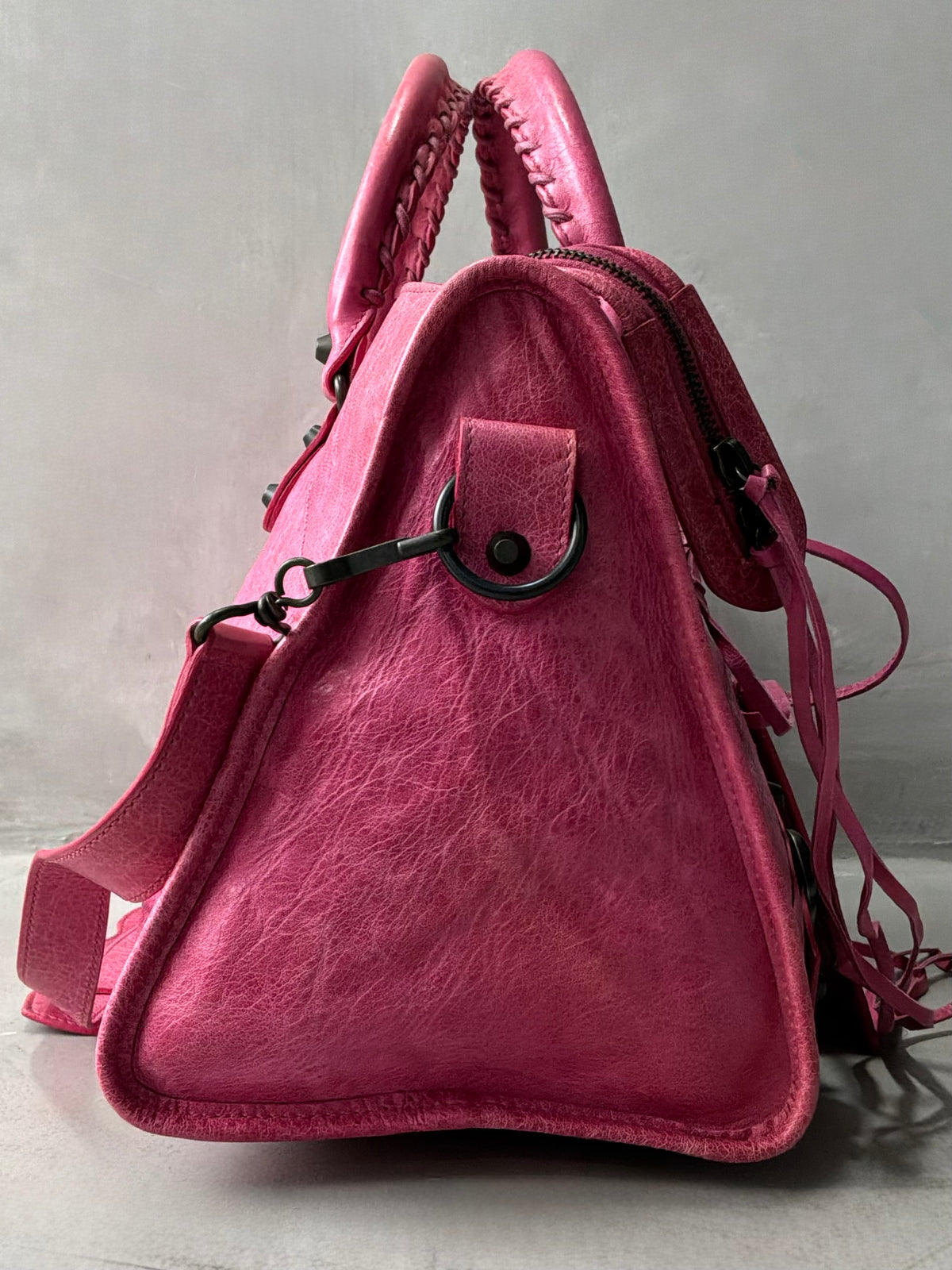 Balenciaga City Part Time Hot Pink on Brass Lambskin Bag
