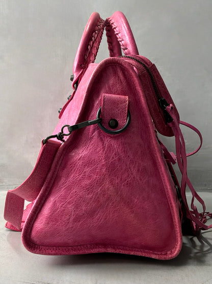 Balenciaga City Part Time Hot Pink on Brass Lambskin Bag