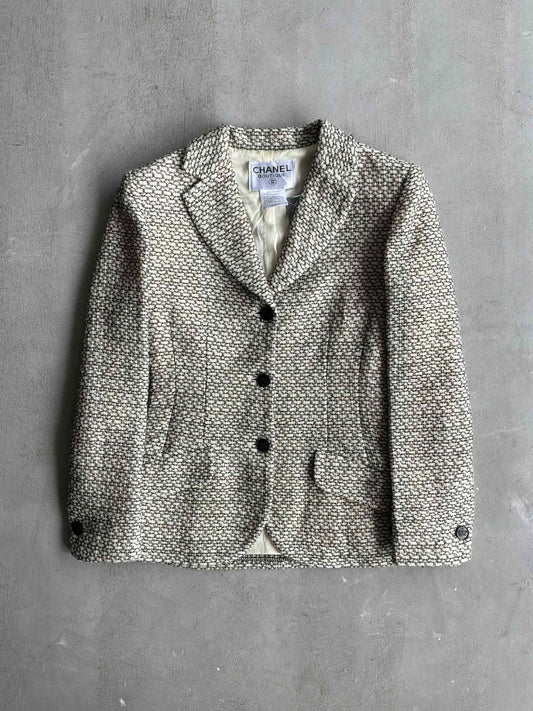 Chanel 1998 Silk Lined Beige Tweed Jacket