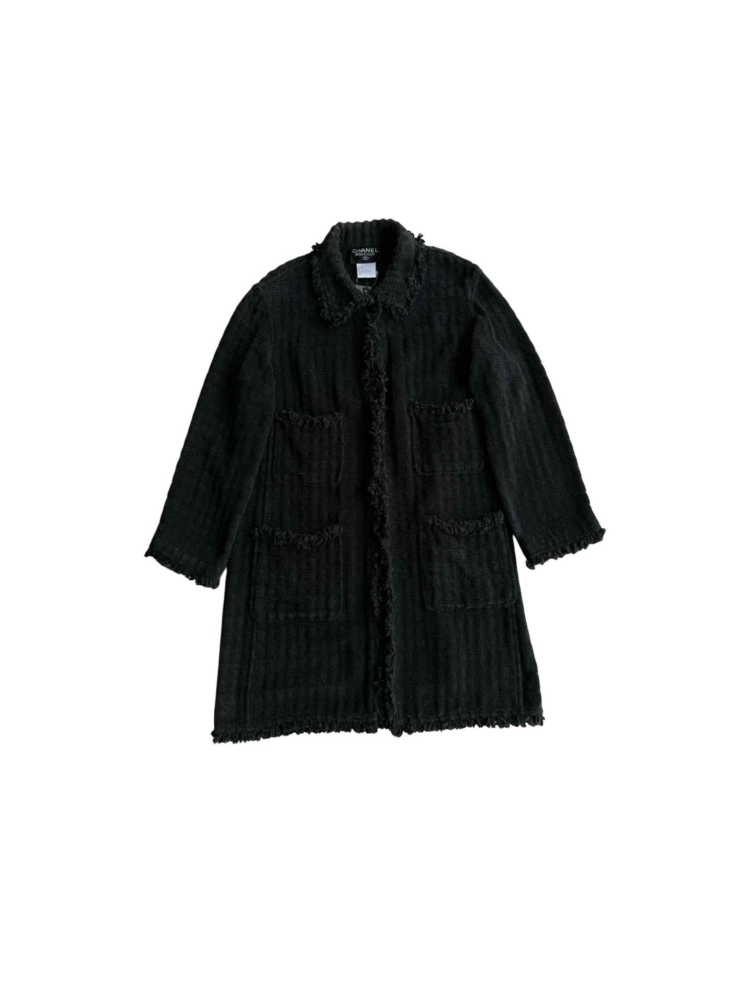 Chanel 2008 ruffled detailed wool blend coat in black