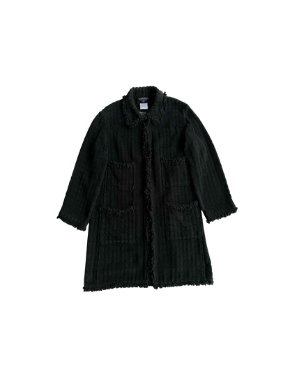 Chanel 2008 ruffled detailed wool blend coat in black