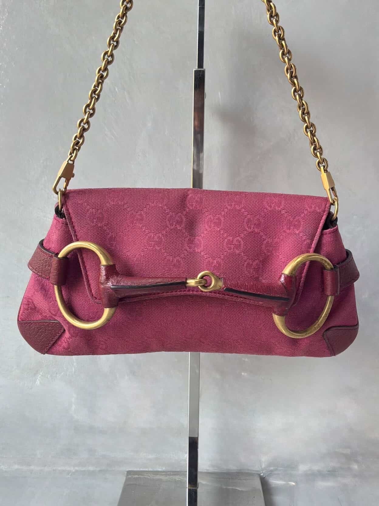 Gucci Pink Monogram Horsebit Chain Clutch/Shoulder Bag