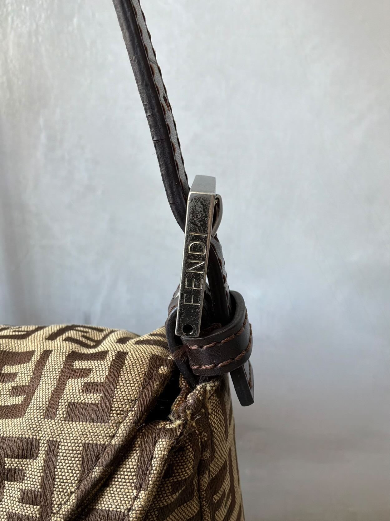 Fendi Zucchino Double Flap Baguette Bag