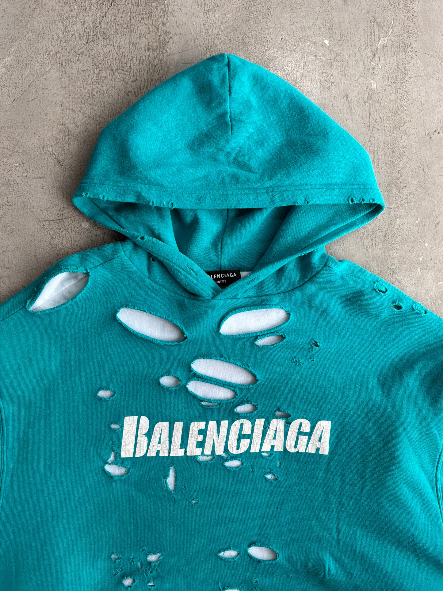 Balenciaga Distressed Logo Pullover Hoodie