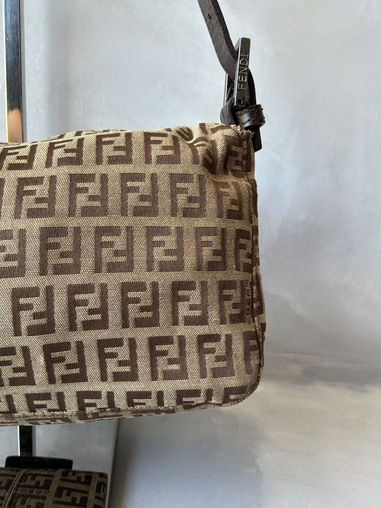 Fendi Zucchino Double Flap Baguette Bag
