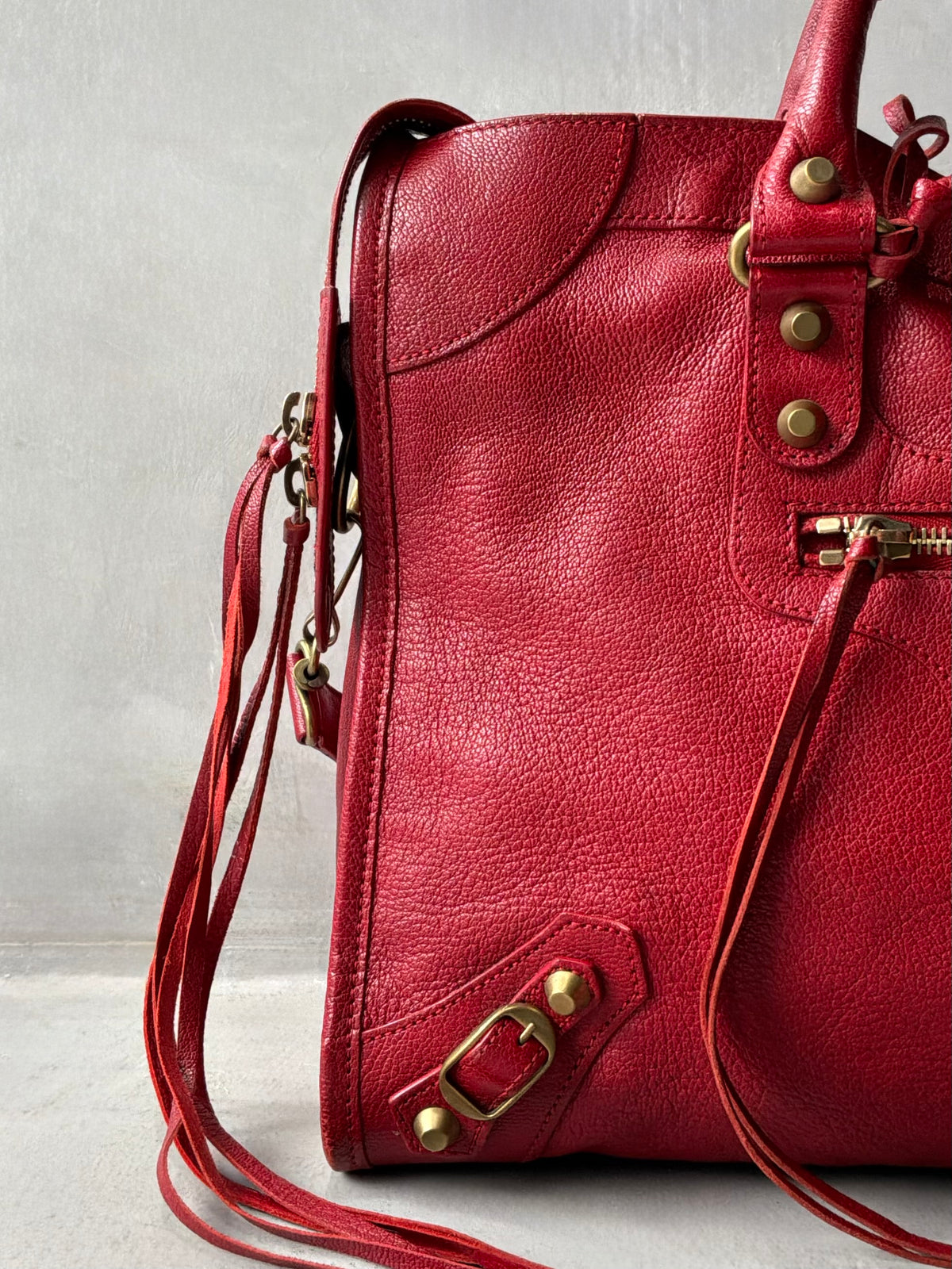 Balenciaga Classic City Red on Gold Lambskin Bag