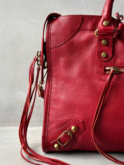 Balenciaga Classic City Red on Gold Lambskin Bag