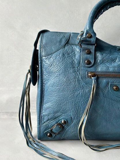 Balenciaga City Blue Lambskin Bag