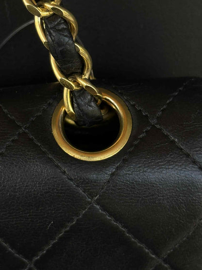Chanel Vintage Gold on Black Meduim Double Flap Crossbody Bag