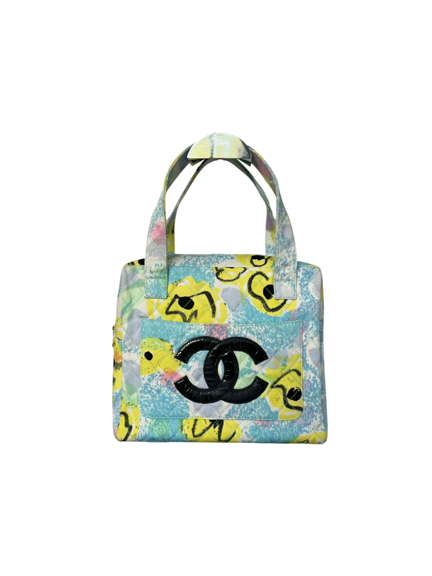 Chanel 1997 Floral Turquoise Quilted Logo CC Handbag