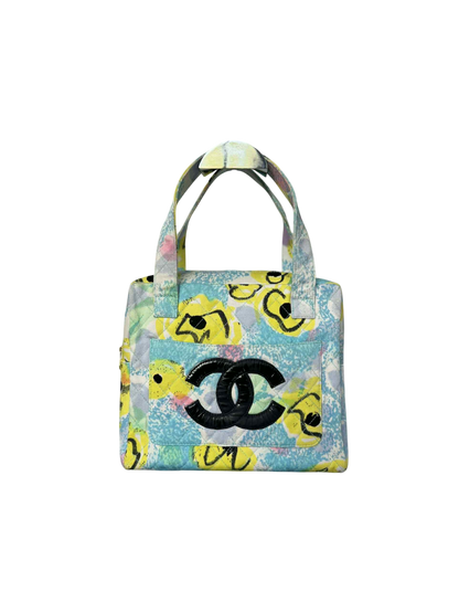 Chanel 1997 Floral Turquoise Quilted Logo CC Handbag