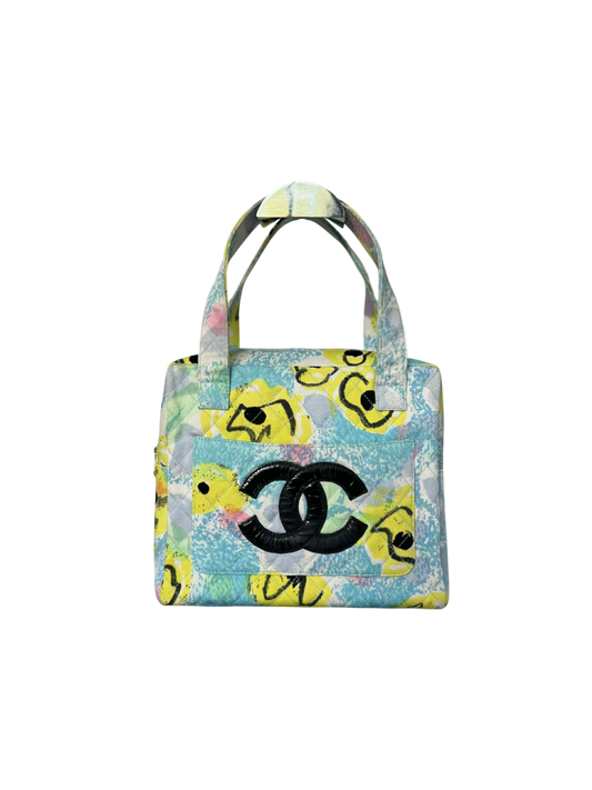 Chanel 1997 Floral Turquoise Quilted Logo CC Handbag