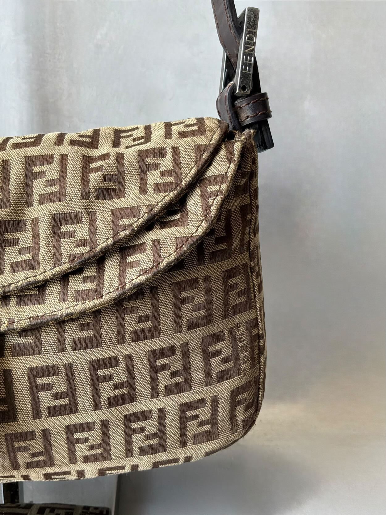 Fendi Zucchino Double Flap Baguette Bag