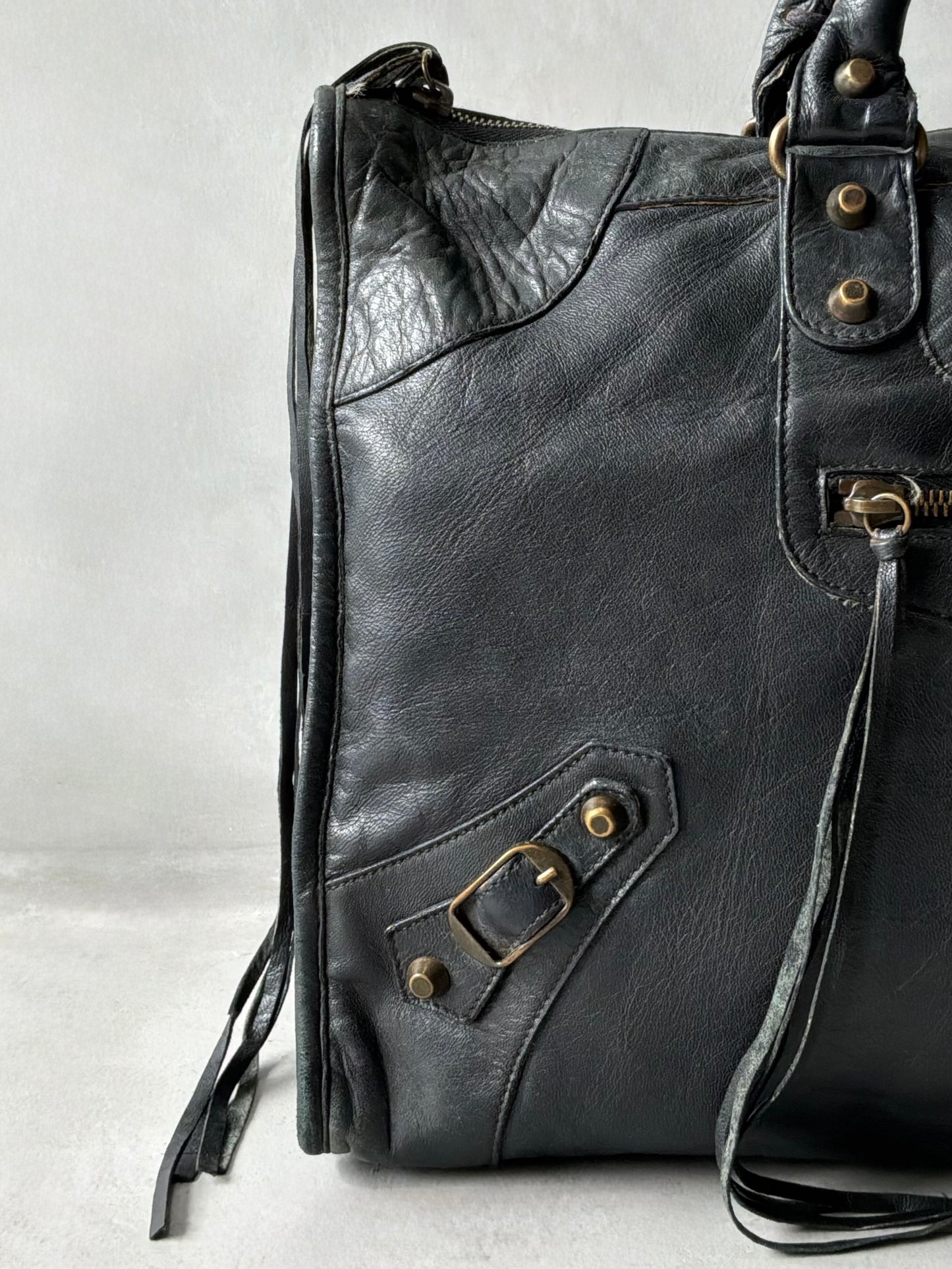 Balenciaga Work Black on Brass Lambskin Bag