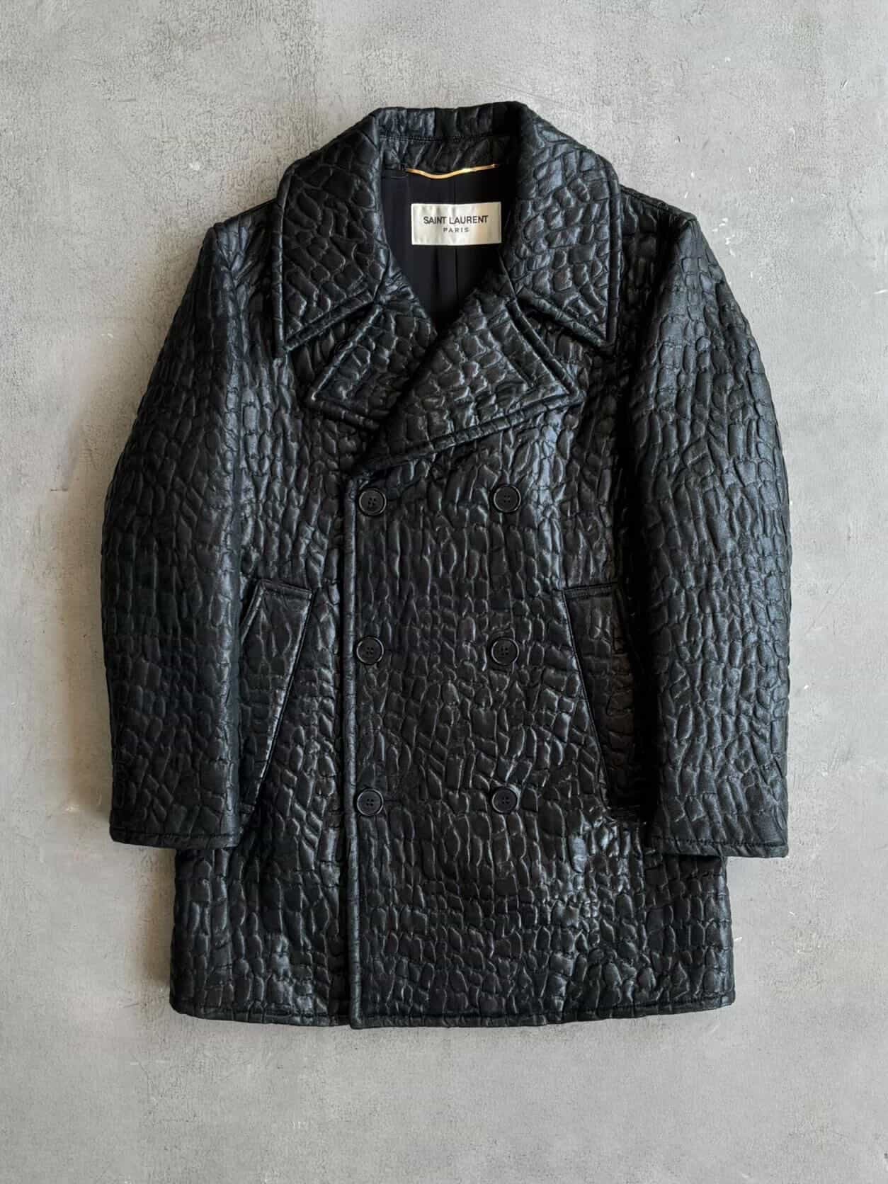 Saint Laurent Paris Crocodile Embossed Double Breasted Coat