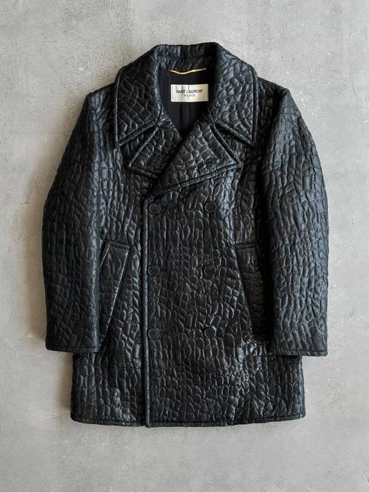 Saint Laurent Paris Crocodile Embossed Double Breasted Coat
