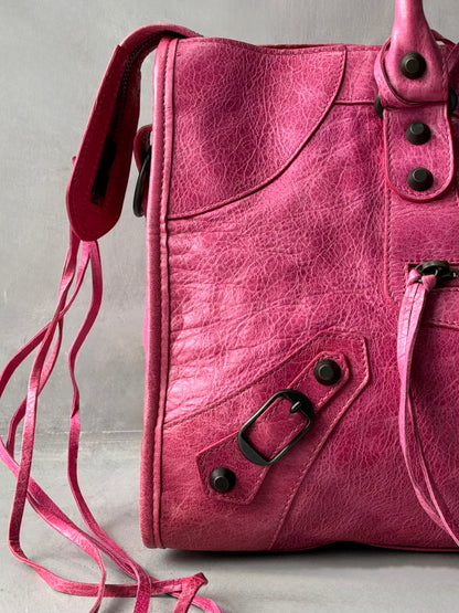 Balenciaga City Part Time Hot Pink on Brass Lambskin Bag