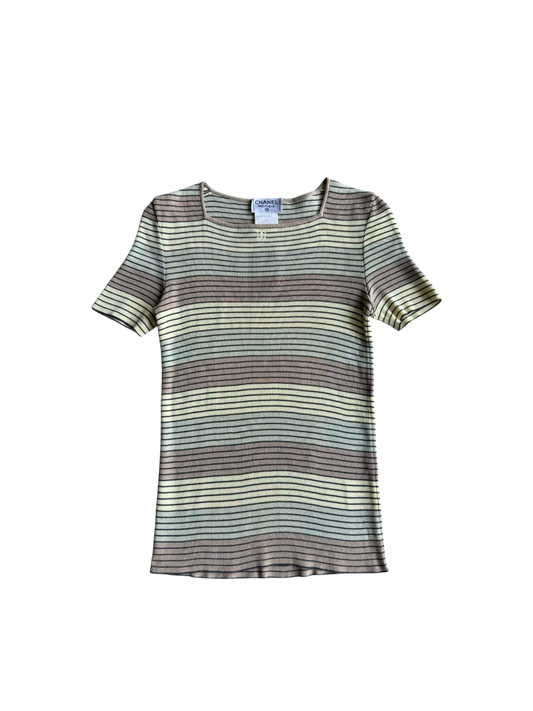 Chanel Pastel Stripe Square Neck Top