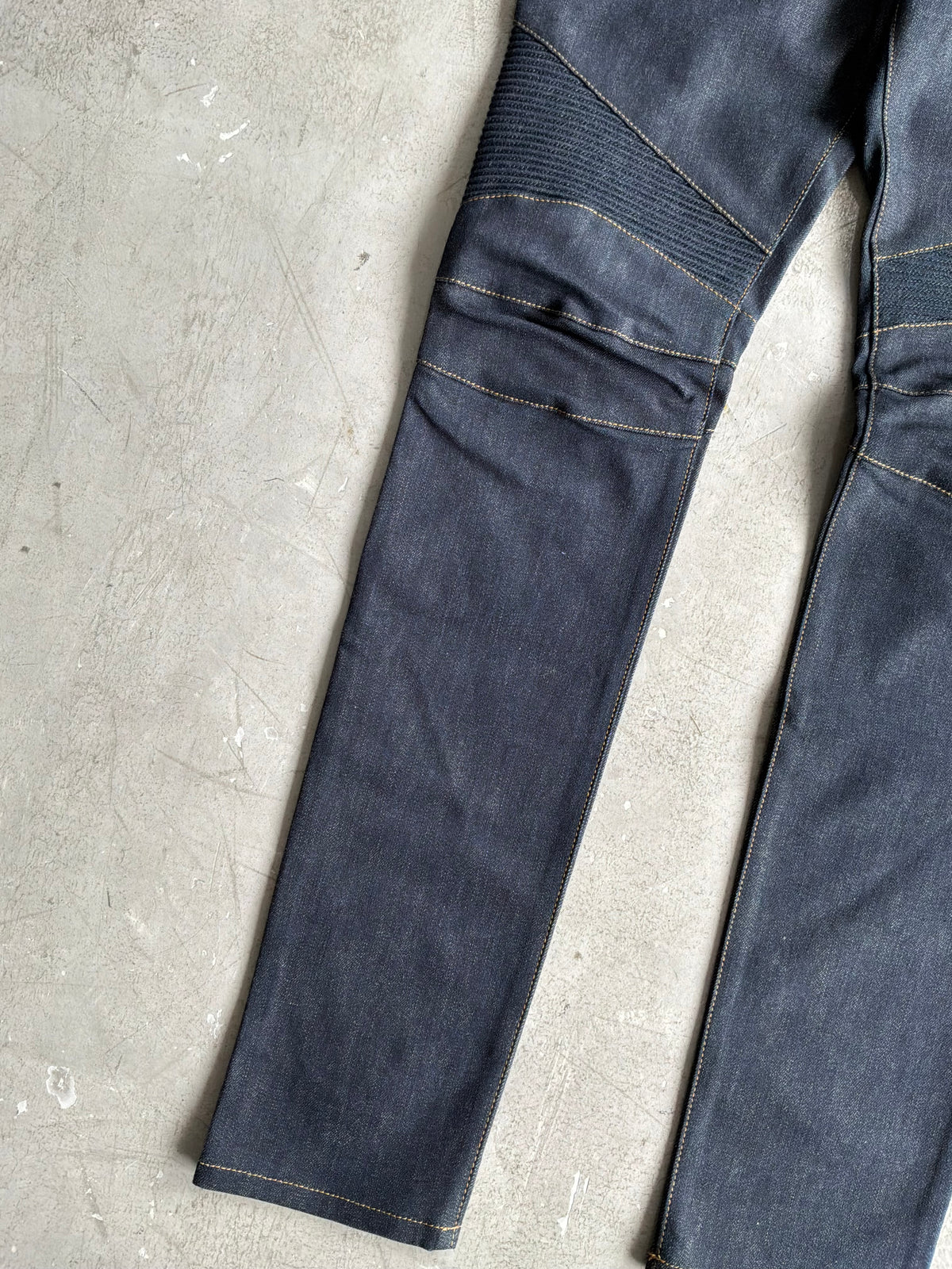 Balmain Homme Curved Cut Blue Denim Biker Jeans