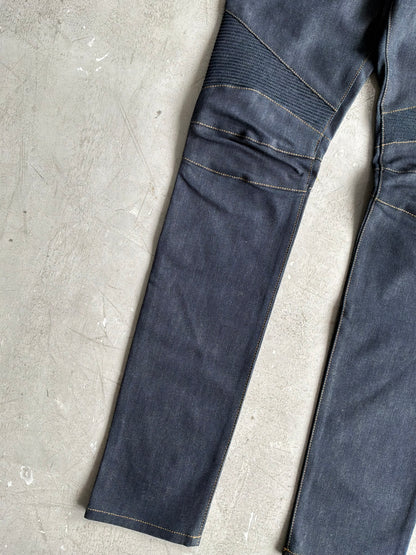 Balmain Homme Curved Cut Blue Denim Biker Jeans
