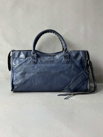 Balenciaga City Part Time Navy Lambskin Bag