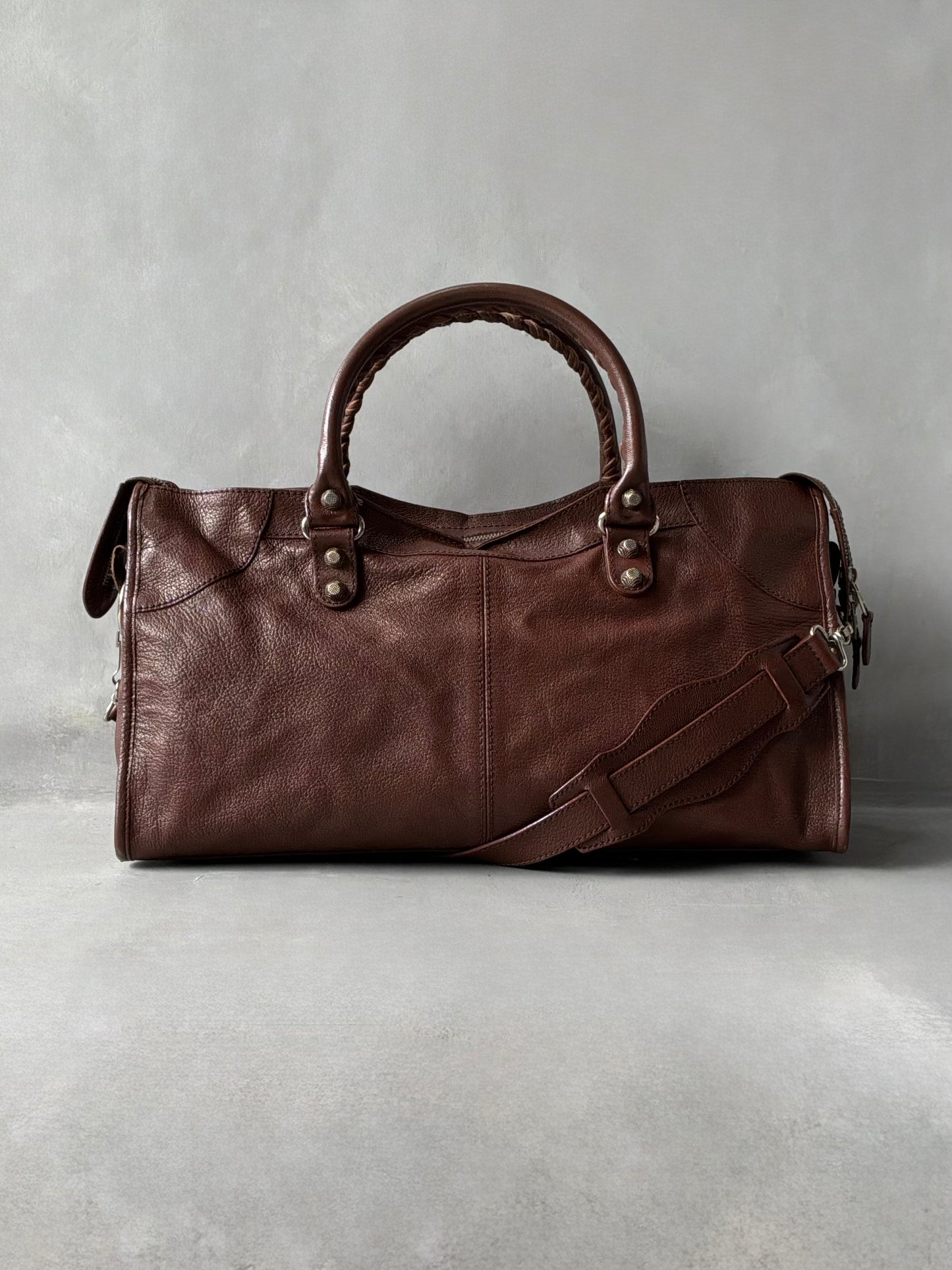Balenciaga Part Time Chocolate Brown on Silver Lambskin Bag