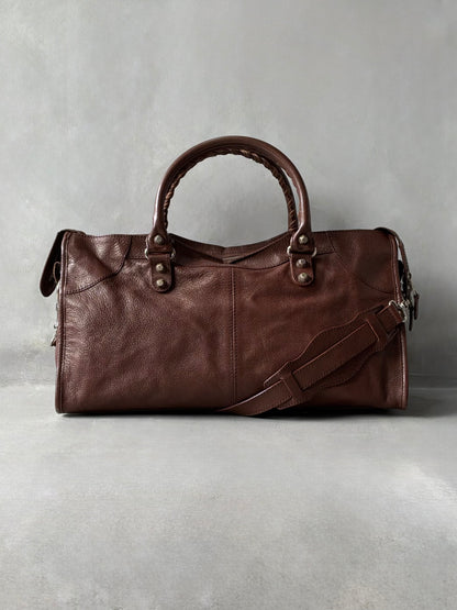 Balenciaga Part Time Chocolate Brown on Silver Lambskin Bag