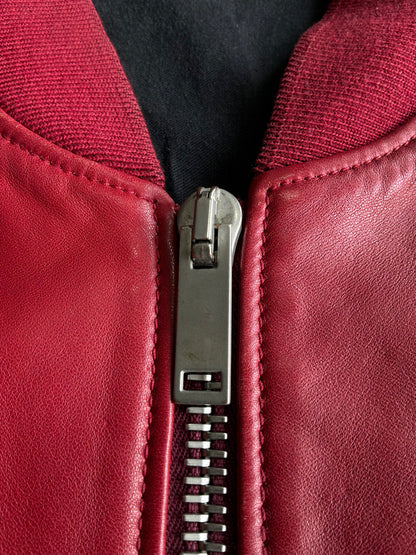 Alexander Mcqueen Black and Red Leather Bomber Jacket