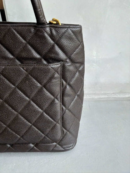 2002 Chanel Chocolate Brown Caviar Medallion Bag
