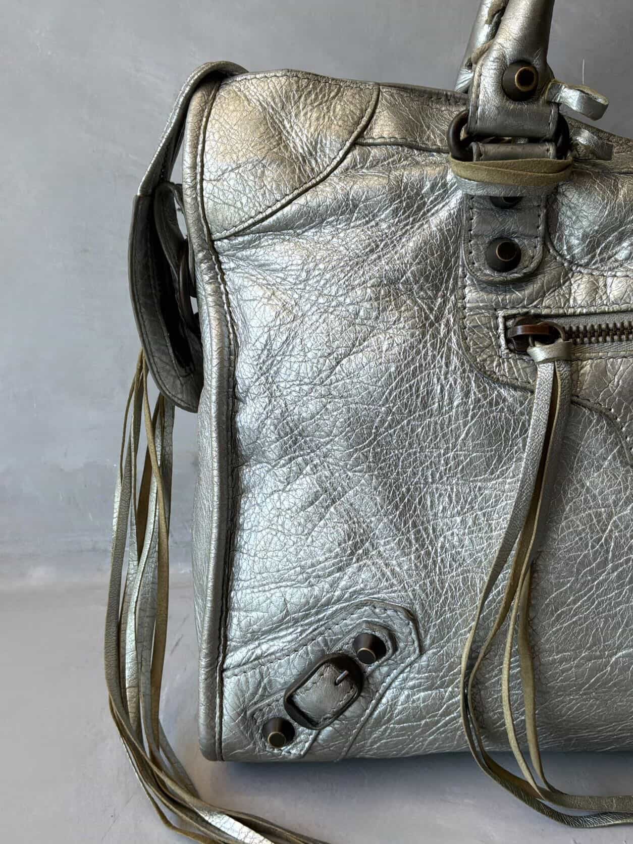 Balenciaga Classic City Metallic Silver Lambskin Bag